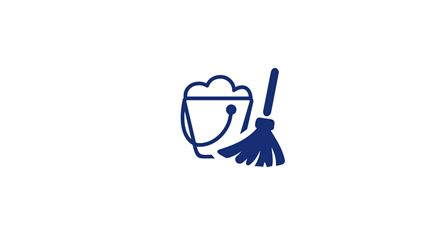 Et ikon av en bøtte med såpe og vann og en mopp
