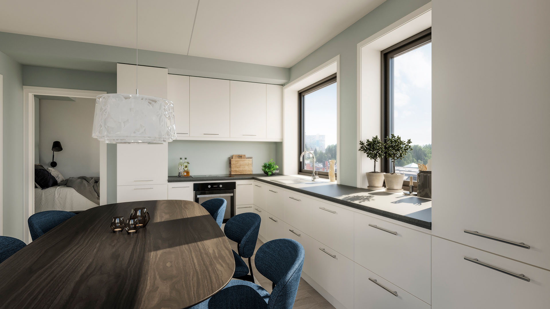 Interiørbilde av kjøkken i boligprosjektet Skårerløkka på Lørenskog, Thon Eiendom