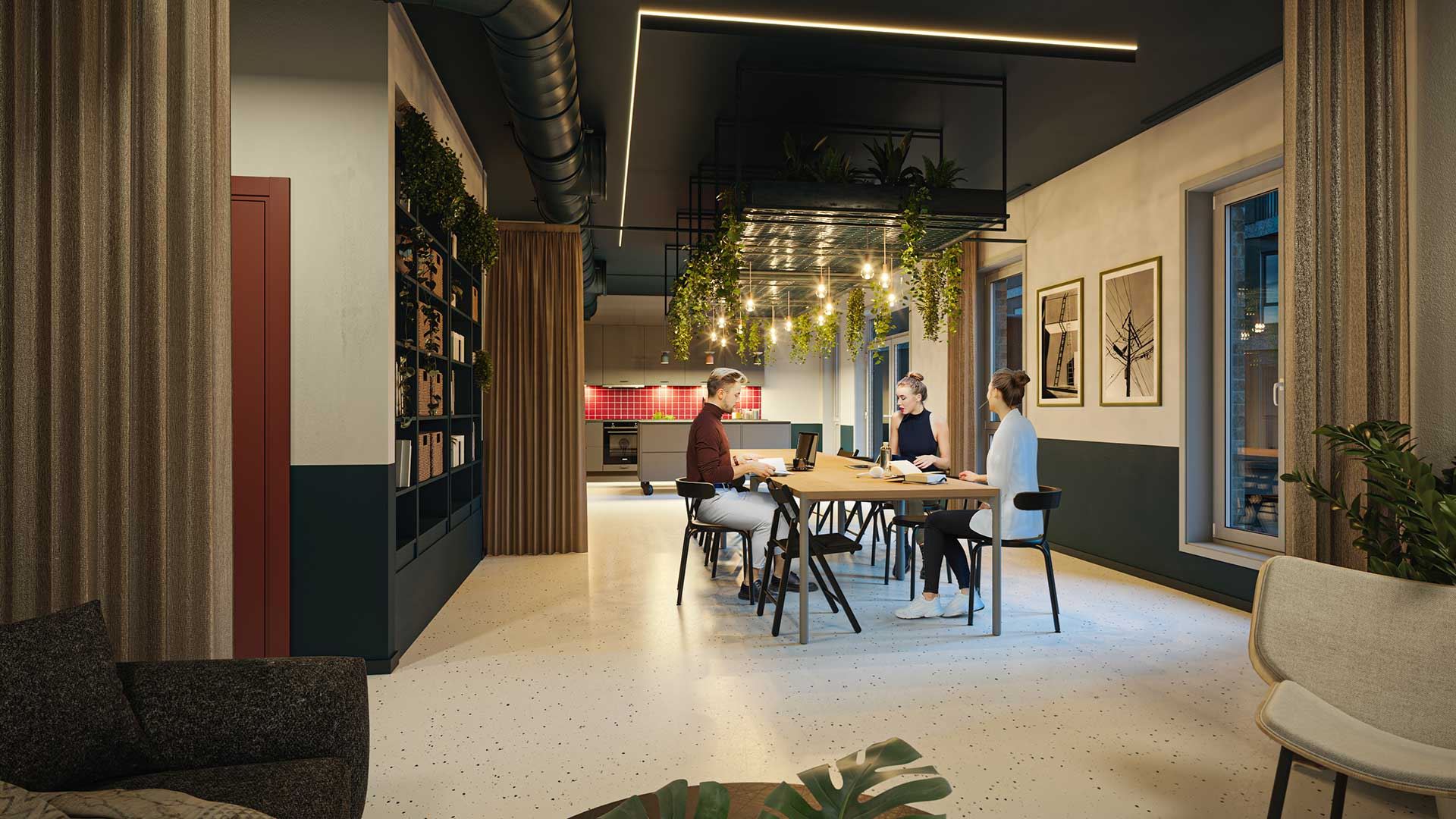 Et felles lokale med mange bruksområder. Book inn til møter, hjemmekontor eller samle venner til en fest.